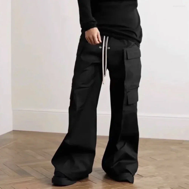 Men's Pants Unisex Straight Baggy Casual Overalls Streetwear Loose Style Wide Leg Drawstring Black Cargo Oversized Trousers