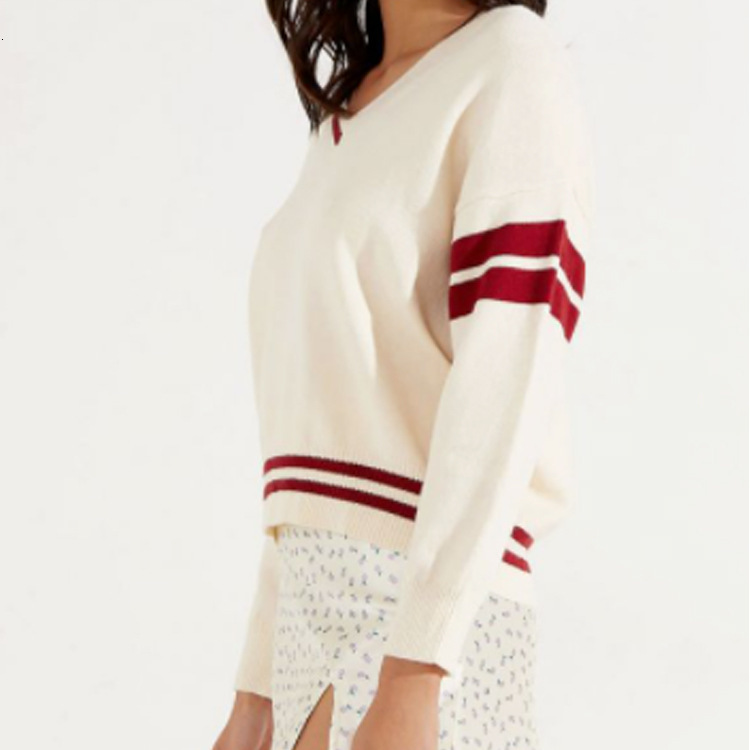 Sweater, Women's Autumn And spring Loose Base Sweater, Casual Simple Solid Color Striped V-Neck Pullover, Outerwear