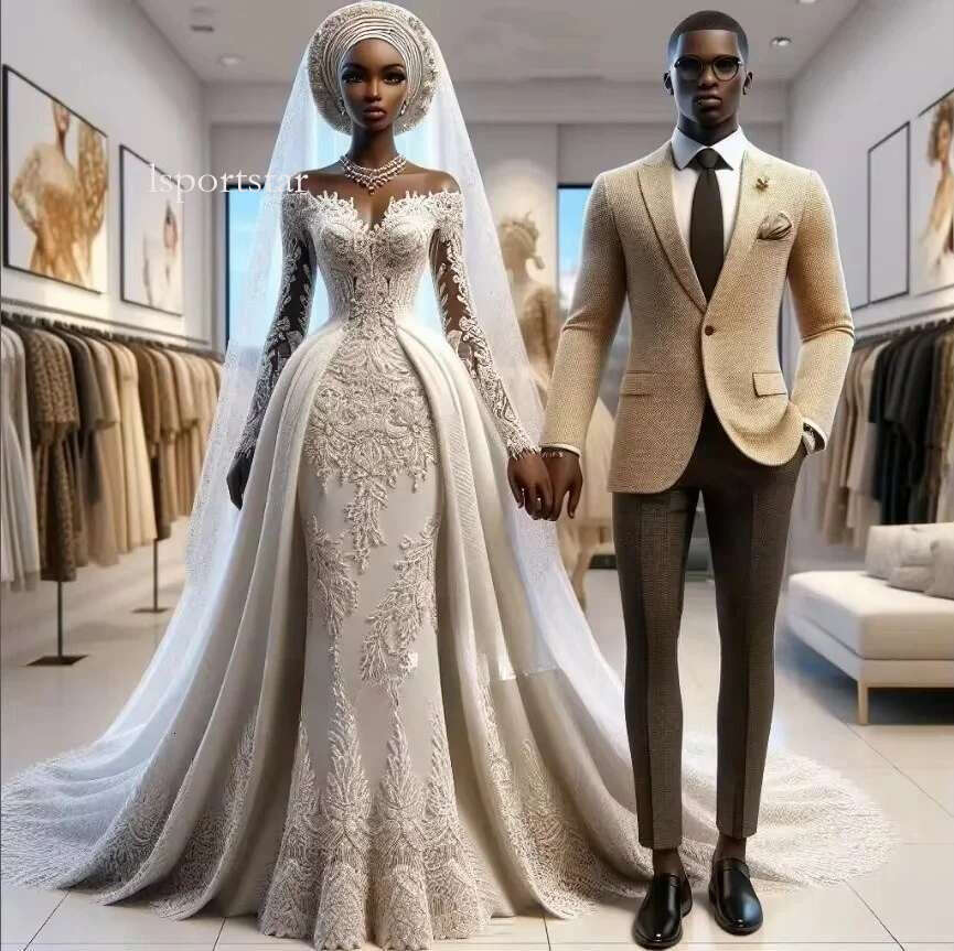 Vintage Full Lace Wedding Dresses 2025 Long Sleeves Sweep Train Plus Size Bridal Party Gowns Robe De Marriage