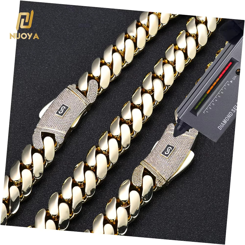 NUOYA Luxury Monaco Style Cuban Link Chain 925 Silver Smooth Cuban Bracelet Iced Out VVS Moissanite Cuban Bracelet Fine Jewelry