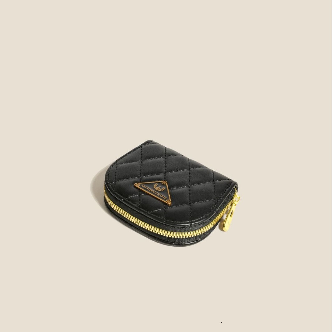 2025 New Korean Women s Fashion Designer Organ Zipper Solid Color Black Compact Multi Functional Coin Wallet Card Bag ID Card Bag