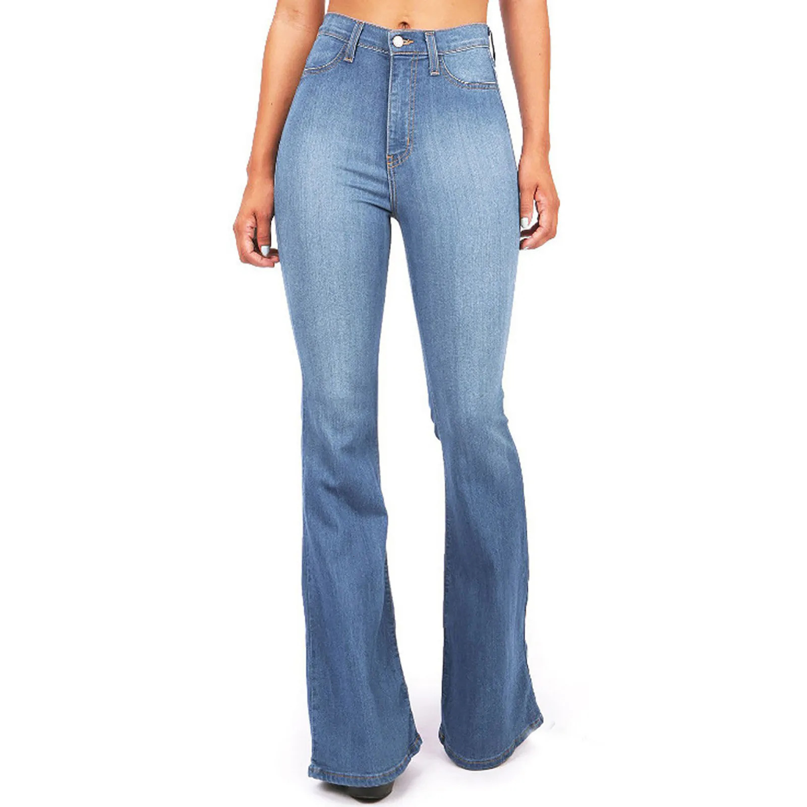 4XL Flare Jeans Womens High Waist Jeans Zipper Fly Denim Blue Black Jeans Wide Leg Pants Belt Tight Up Push Jeans Trouser 250306
