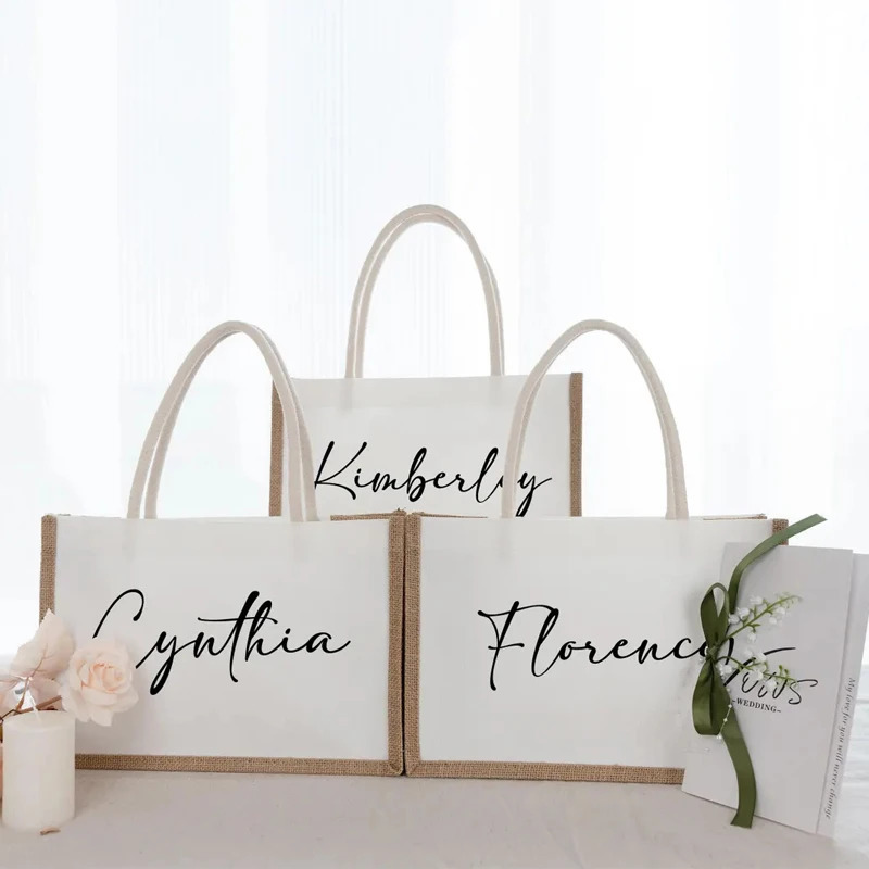 Personalized Bridesmaid Burlap BagBachelorette party giftCustom Bridal Shower BagBeach Party Tote BagBridesmaid proposal Bag R250311
