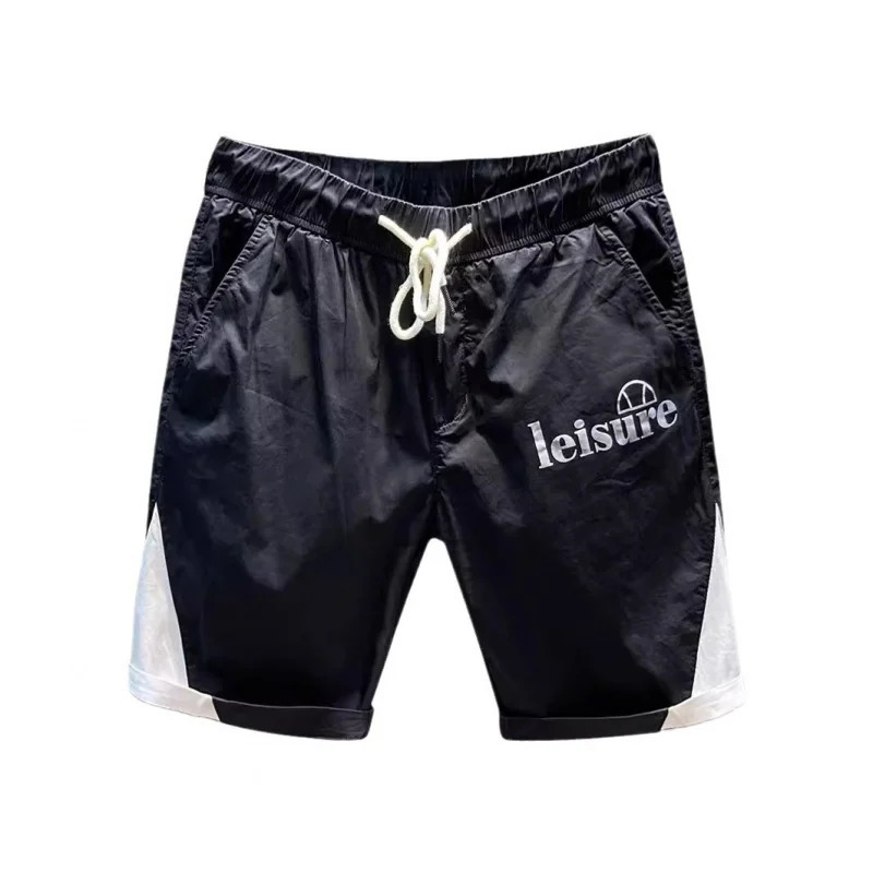 Summer Casual Pants Shorts Mens Color Matching Printed Basketball Sports Breathable Loose Elastic Cropped Beach Pants 250310