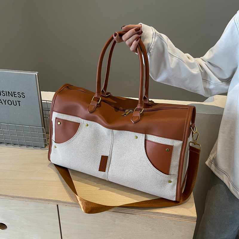 New Designer Bag, Women's Canvas Travel Bag Sports And Fitness Short Distance Large Capacity Bag Fashionable Tote Bag