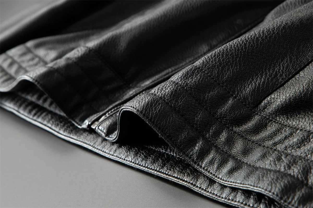 Mens Fashionable Leather Jacket Men Coats Motorcycle Autumn Travel Slim Fit Black Zipper Oversized Winter Slanted OvercoatT250311