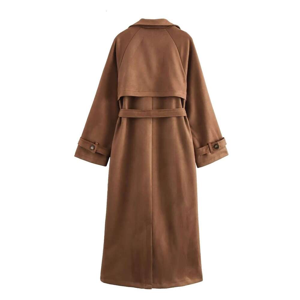 Women's Clothing 2024 Autumn And Winter New Item Pointed Collar Double Row Buckle With Belt Loose Windbreaker Jacket