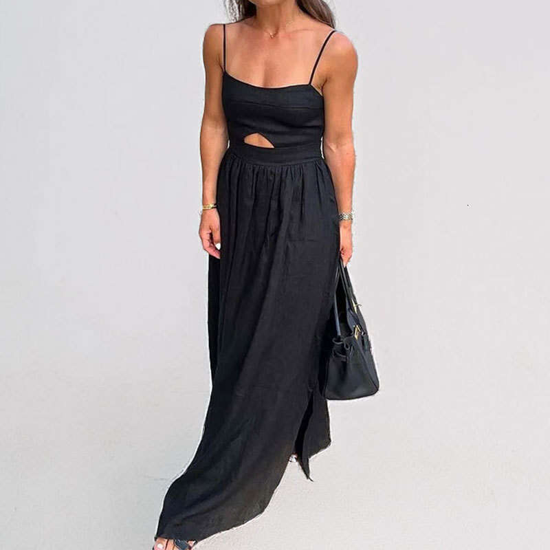 Women's 5 New Temperament Sexy French Style Dress With Hollowed Out Slit And Long Suspender Straps KLMY