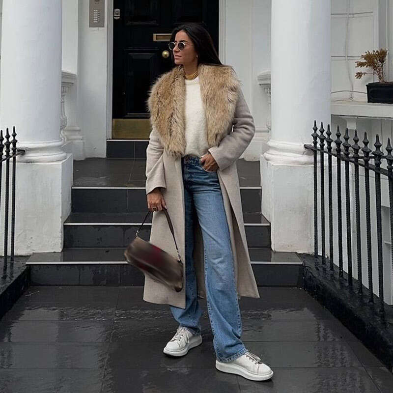 Woolen Woolen 2024 Winter New Style Elegant Fur Collar Long Jacket