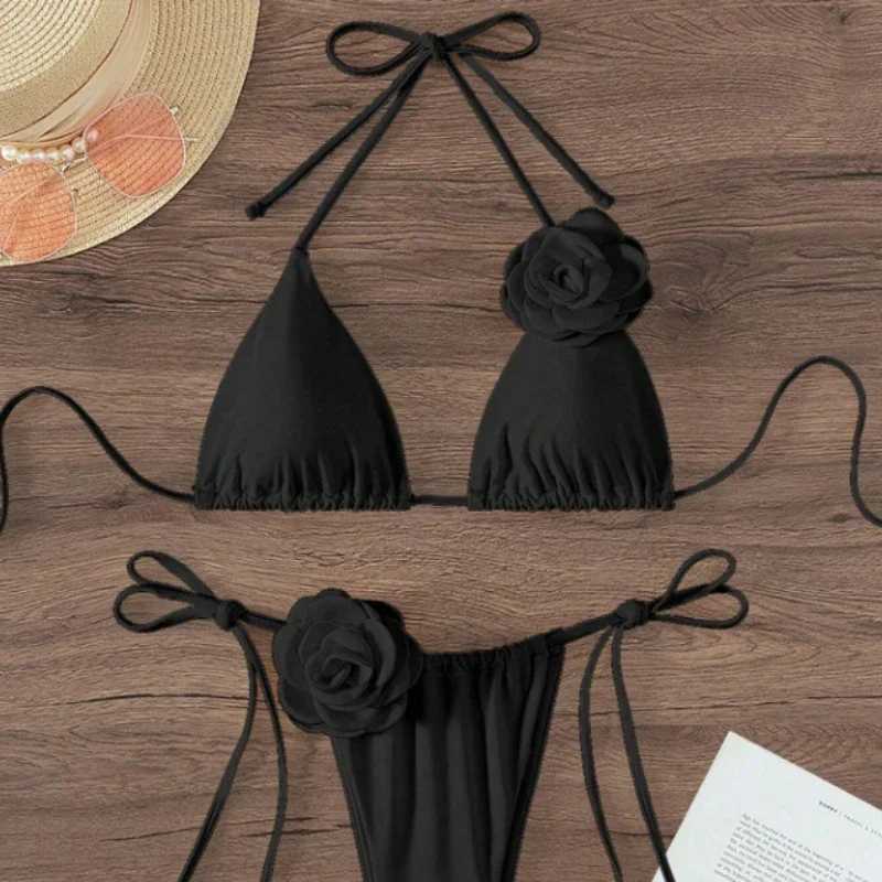 S - L Sexy 3D Flowers Halter Strappy Bikini Women Swimwear Female Swimsuit Two-pieces Bikini Set Bather Bathing Suit Swim T250602