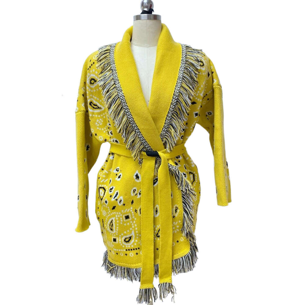 Autumn And Winter New Bohemian Sweater Jacket, Niche Dopamine Yellow Jacquard Wool Tassel Cardigan For Women
