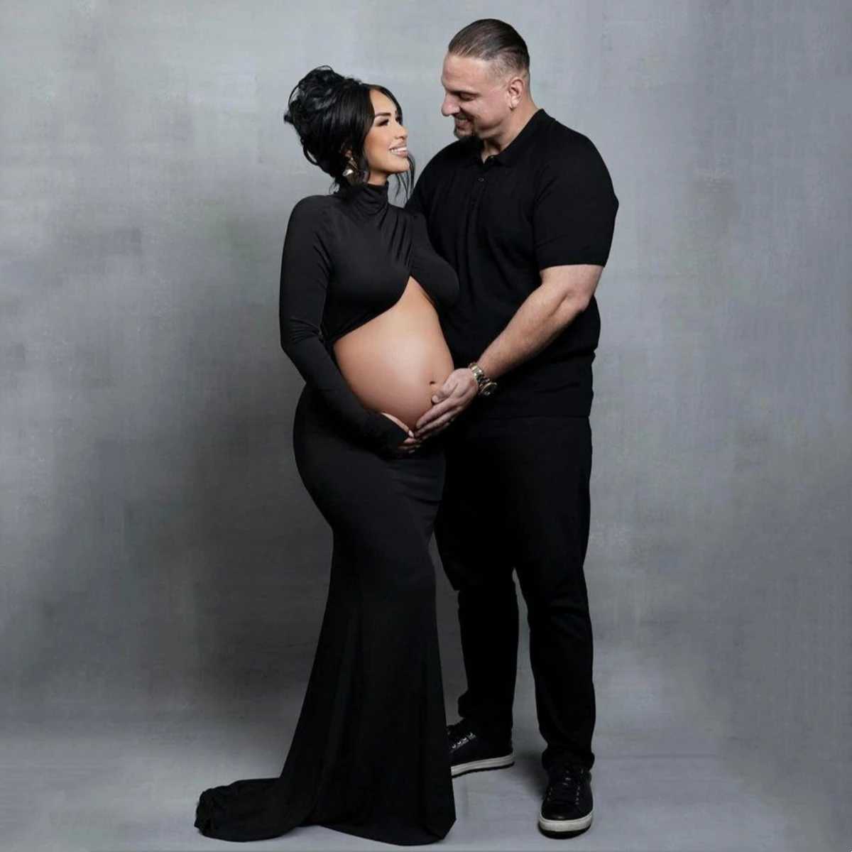 Hollow Out Belly Maternity Photo Shoot Maxi Dress Stretchy Pregnancy Woman Photography Props Dress X250224