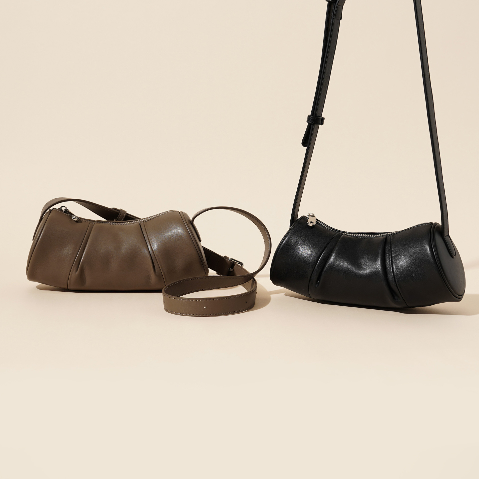 Genuine Leather Bamboo Autumn And Winter New fashion Niche Minimalist Design Cowhide Cylindrical Women's Armpit Crossbody Bag