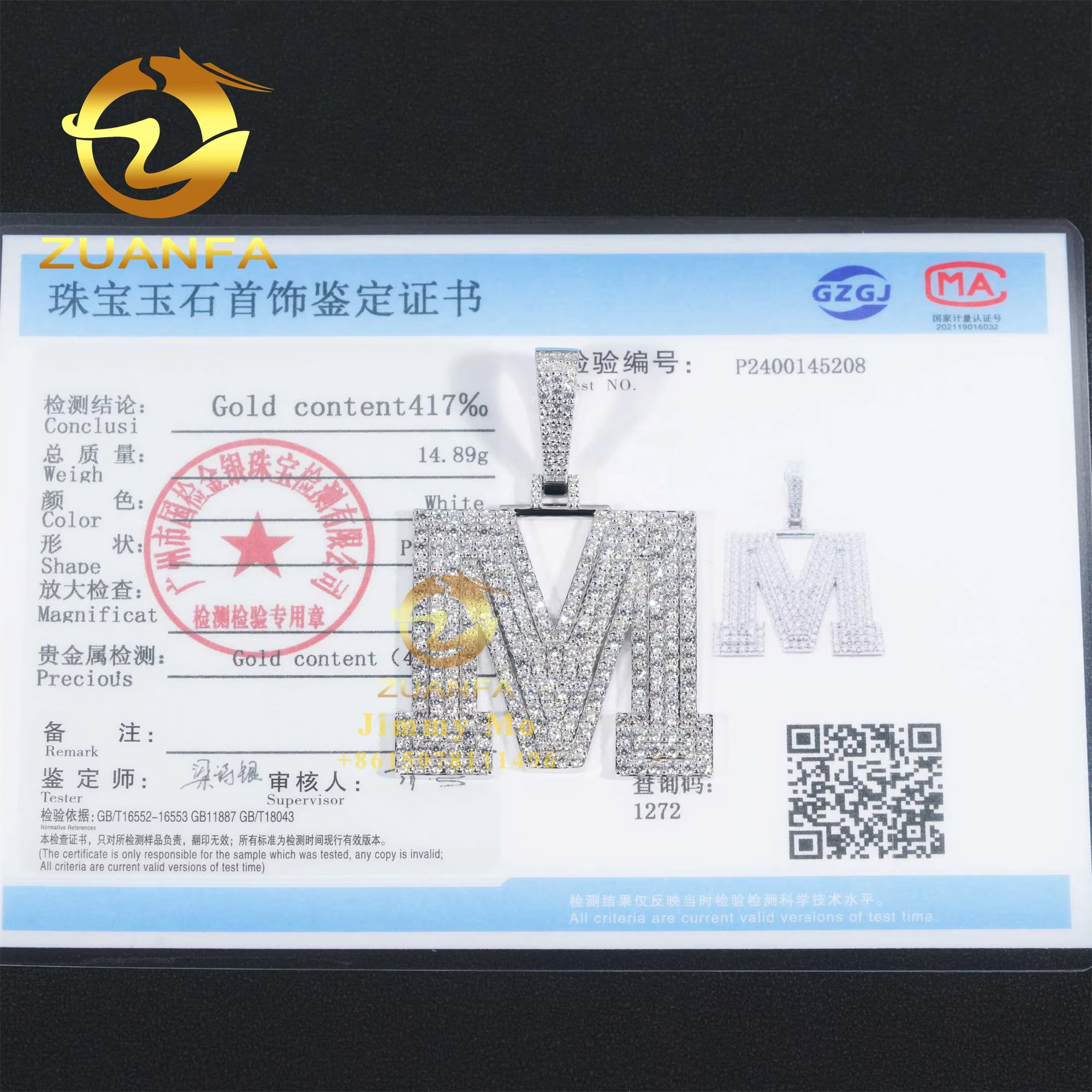 10k Real Gold New Customized Rapper Jewelry Iced Out Moissanite Necklace Pendant Hip Hop Letter M Initial Letter Pendant