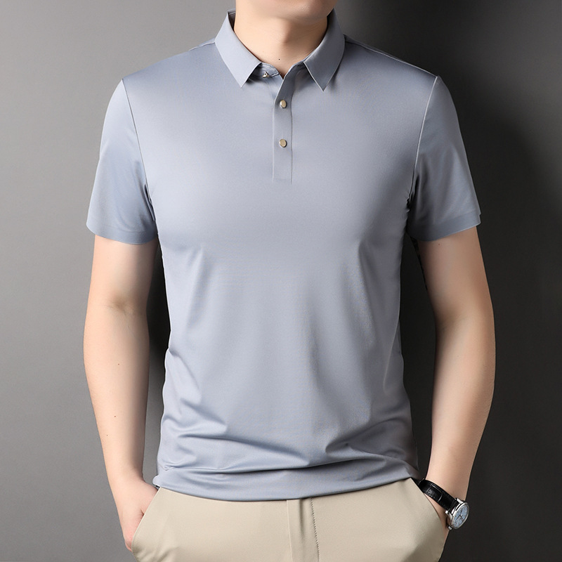 Ice silk short sleeved polo shirt for men in summer, no ironing, hanging nylon t-shirt, men's high-end trend tracksuit