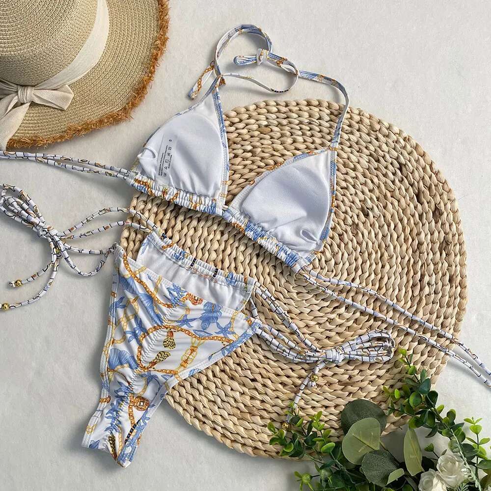 2025 Sexy Halter Gorgeous Color Bikini Set Women's Swimsuit Two-Piece Triangle Thong Swimwear Bathing Suit Brazilian Biquinis