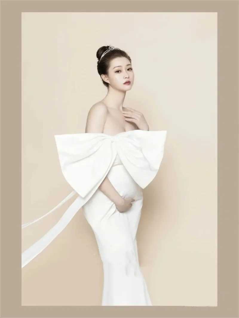Big Bow Style Maternity Evening Dress For Baby Shower Party Pregnancy Maxi Gown Photography Pregnant Women Photo Shoot Prop X250224