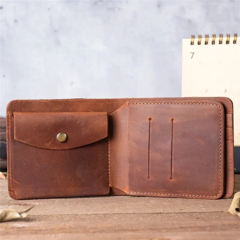 100% genuine leather retro mens insertion folding wallet picture coin ultrathin commercial currency credit card ID holder 250311
