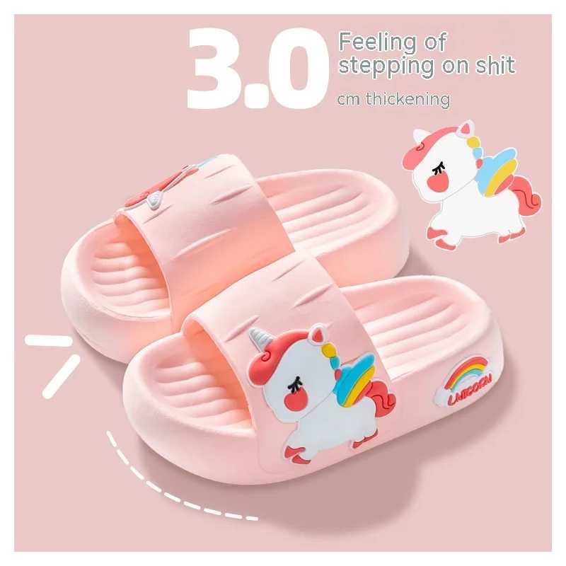 Childrens Slippers Summer Girls Indoor Home Soft Bottom Cartoon Cute Unicorn Baby Little Girl Stepping Shit Feeling SlippersT250311