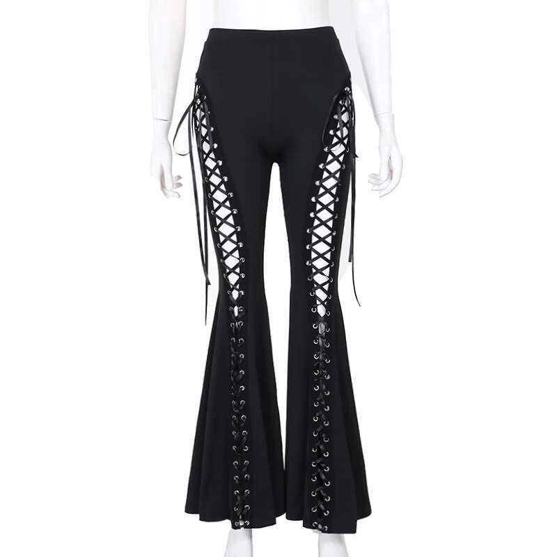 Y2k Gothic Black Lace-Up Pants Sexy Haruku Aesthetic Long Trousers Vintage Women Summer Pants Streetwear Cf24009ah