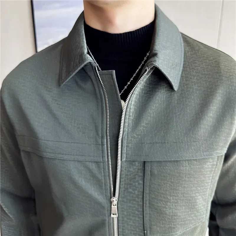 2024 Autumn Winter Front Pockets Lapel Leather Jacket Fashion Men Anti-wind Punk Motorcycle Biker Zipper Jackets PU Slim CoatsT250311