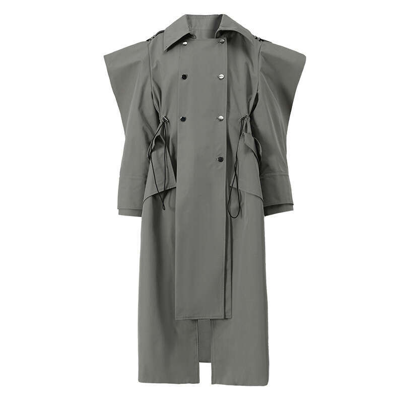 Wind Heavy Industry Deconstructed Design Windbreaker Spring New Cloak With Thickened Waist And Loose Flip Collar Long Coat
