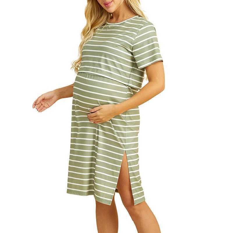New Womens Nursing Dress Breastfeeding Dress Maternity Short Sleeve Striped Print Nursing Dress For Breastfeeding T250311