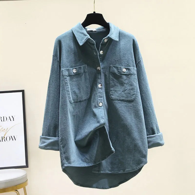 Pink Corduroy Cotton PoloNeck Single Breasted Long Sleeve Womens Blouse Shirt Casual Female Clothing Tops Fashion Autumn 250310