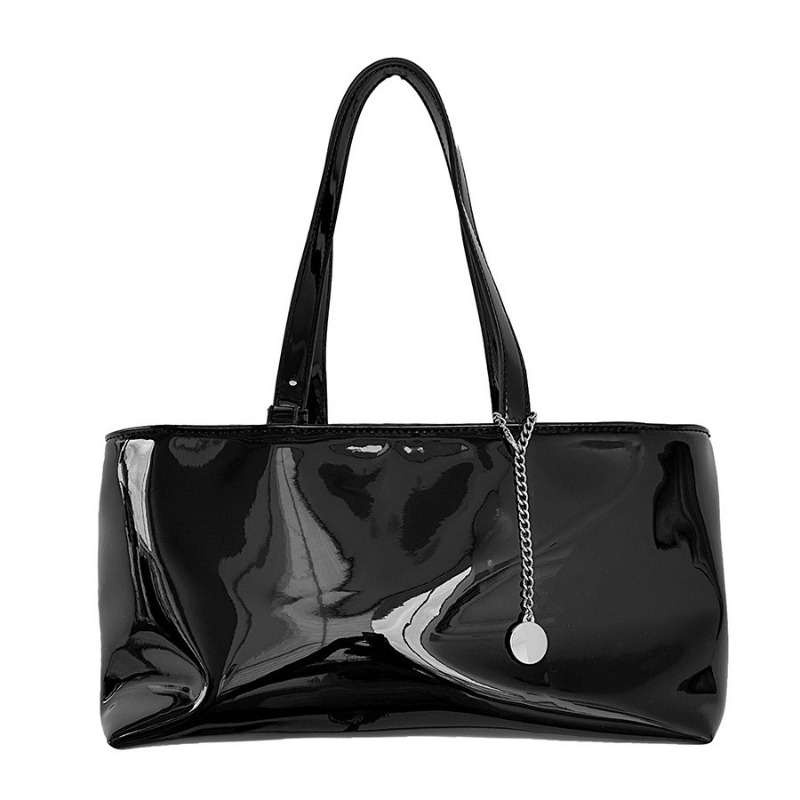 Large capacity shoulder bag women's new tote bag glossy PU commuter bag