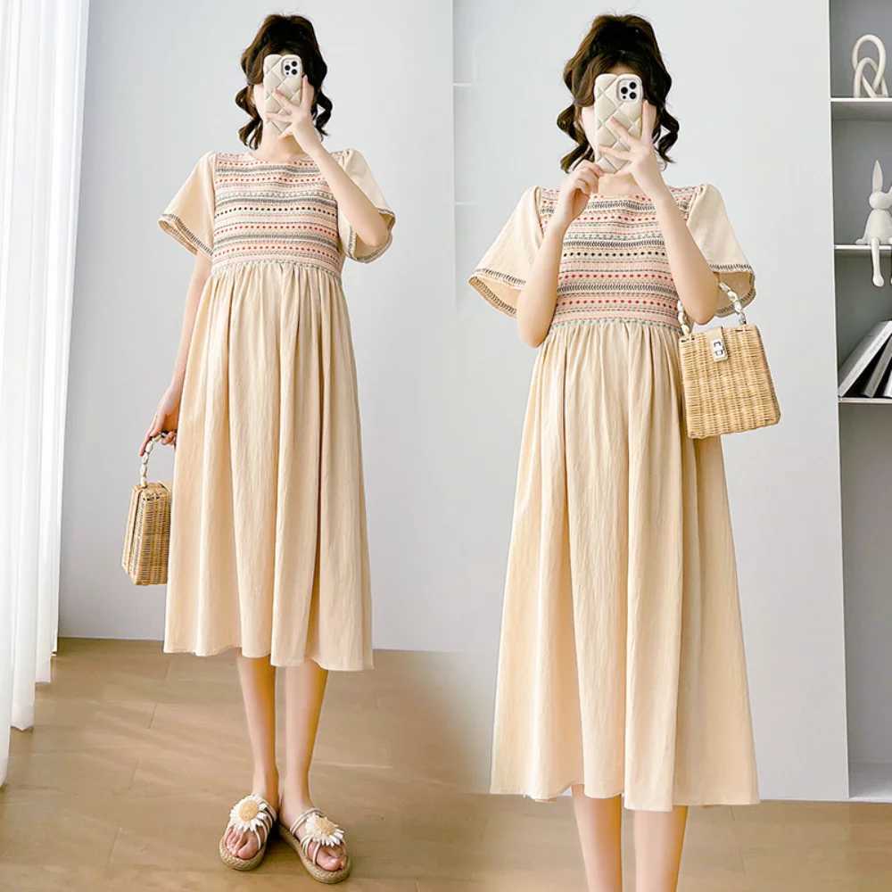pregnancy photoshoot dress 2024 Summer short Sleeve Pleated Dress Sweet Pregnant Women clothing Maternity Dress Cute vestidosT250311