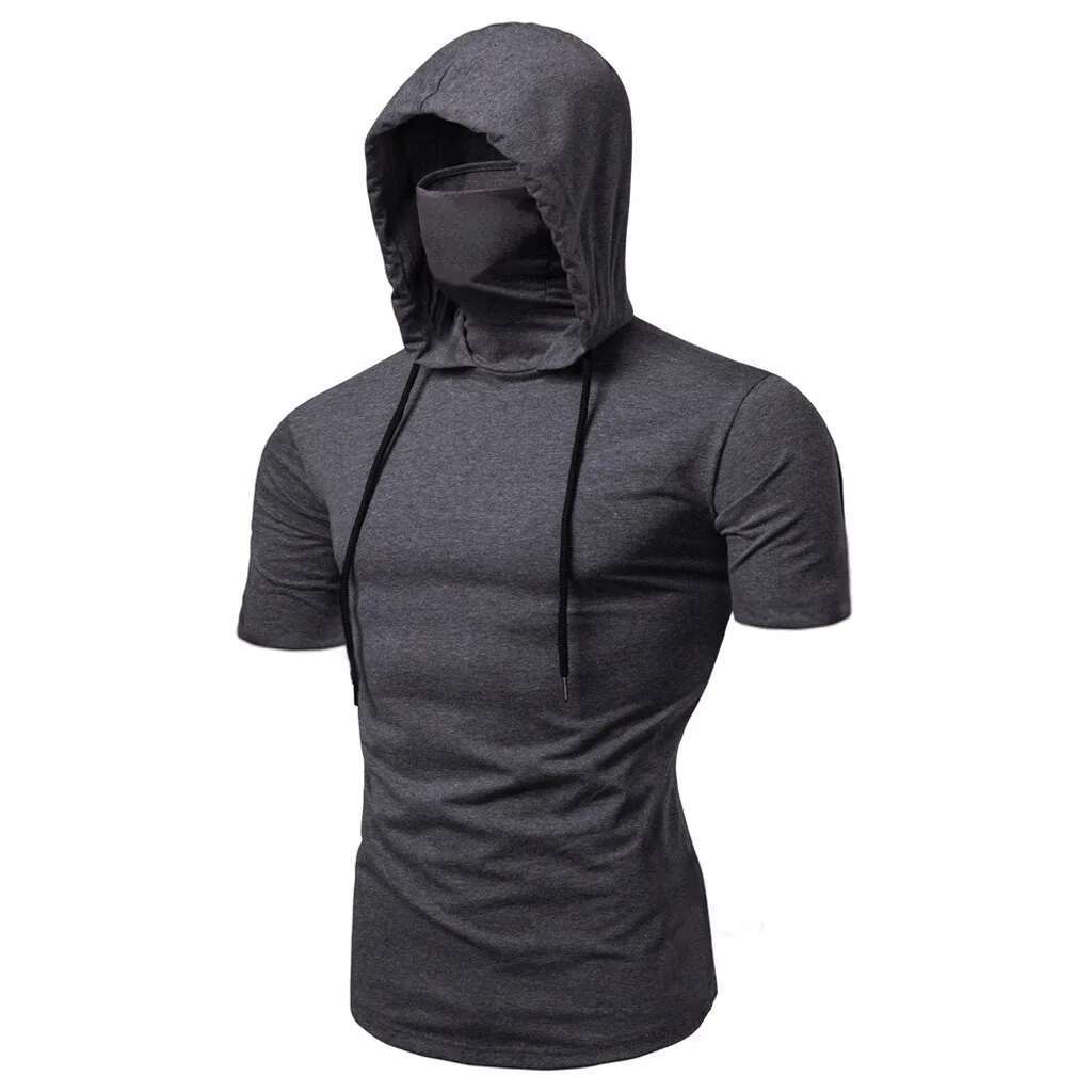 New Mens Gym Thin Long Sleeve Hoodies With Casual Splice Large Mask Hoodie Sweatshirt Hooded Tops Cycg