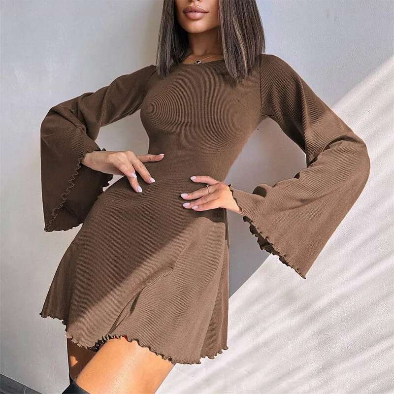 Sexy Dresses Nightclub Mini Short Party Dress Women Back Bandage O Neck Flare Sleeves Autumn Vestidos Ladies Fall Robe