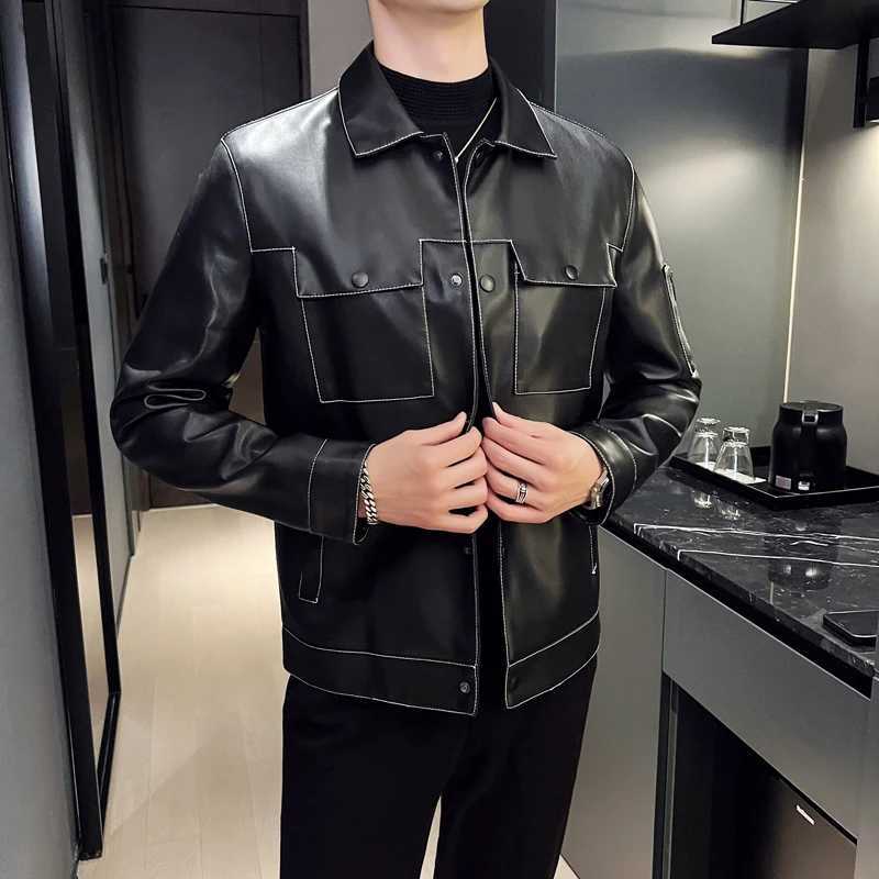 Autumn Winter Mens Motorcycle Hot Item Leather Jacket Comfortable Soft Breathable Fashionable Lapel High-quality Trendy JacketT250311