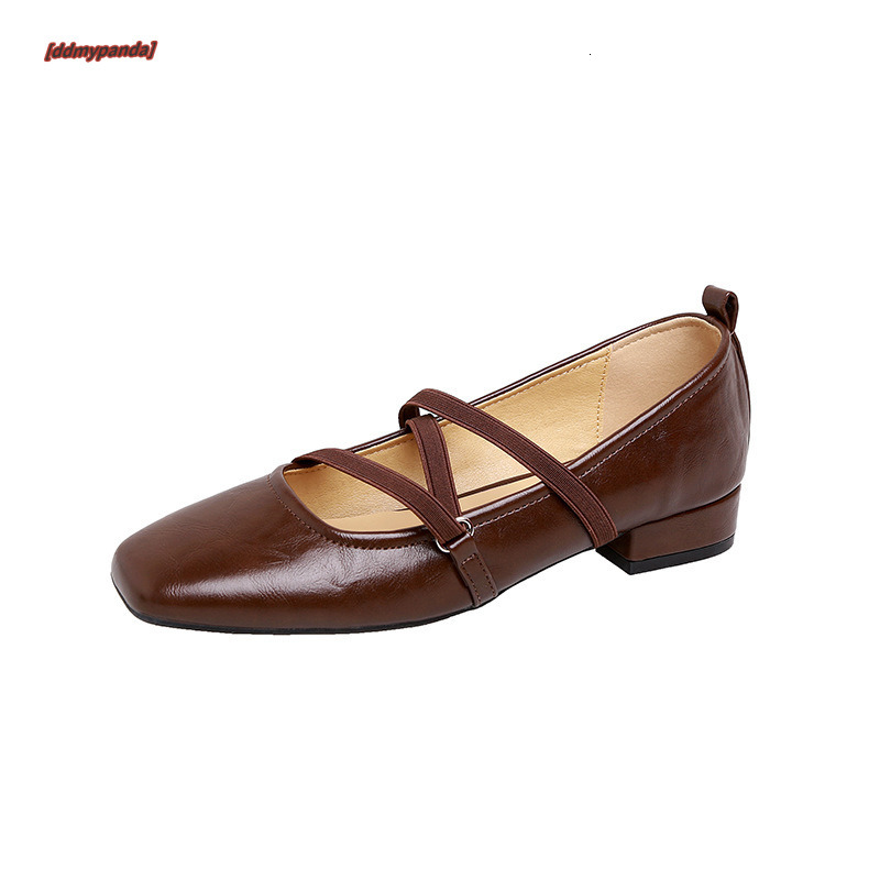 Soft leather handmade for women 2024 new square toe cross strap Mary Jane French style shallow mouth single shoes ddmypanda