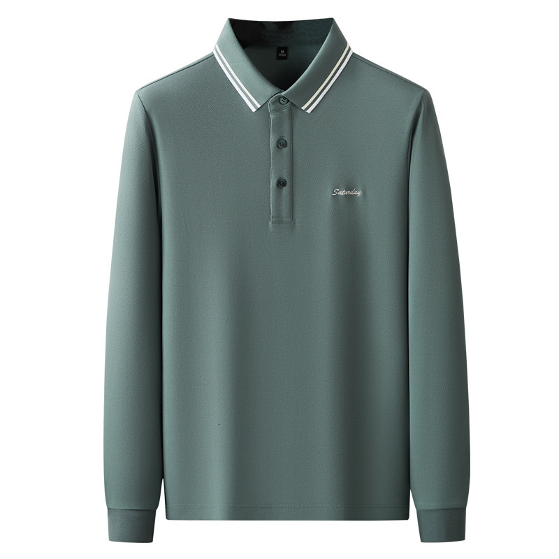 Mulberry silk long sleeved polo shirt men's embroidered business casual light luxury autumn and winter interior contrasting t-shirt tracksuit