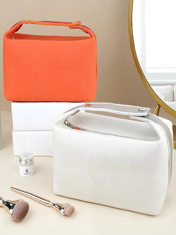 Ins Wind Portable High-End Feel Simple Large Capacity Women Cosmetic Storage Bag Canvas Wash Bag Fashionable Makeup Pouch R250311