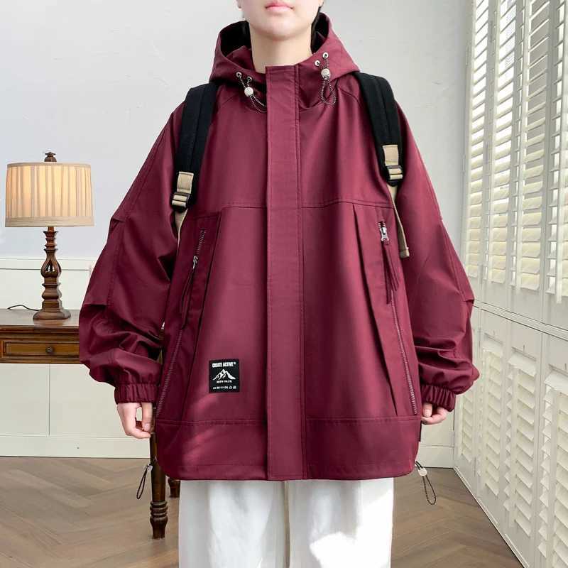 Men Jacket Korean Style Loose Casual Work Jacket Trendy Street Student Jacket Outdoor Waterproof Solid Color Fashion Man JacketT250311