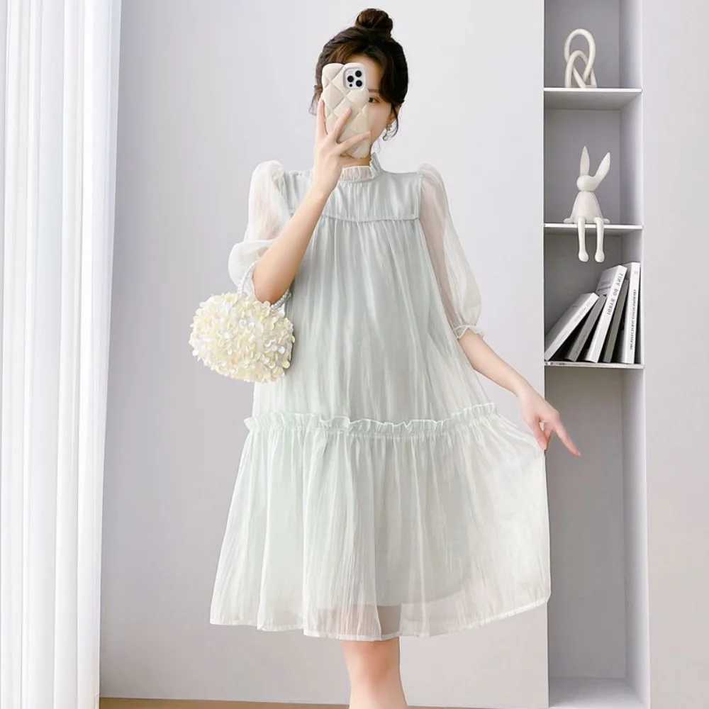 Maternity Dress 2023 Summer Womens Dresses Doll Collar Chiffon Pregnant Woman Dress Maternity Dresses Pregnancy ClothesT250311