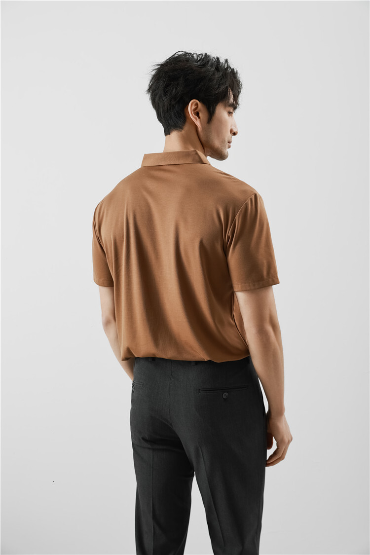 Traceless pressure glue short sleeved POLO shirt for summer new T-shirt Korean version high-end ice silk drape high elastic men's clothing tracks