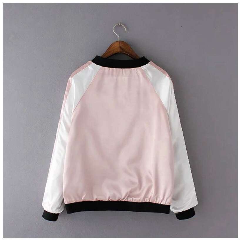 Wind, Spring And Autumn Women's Casual Wear Two Sided Flower Embroidery Colored Stand Up Neck Baseball Suit Jackets For Women