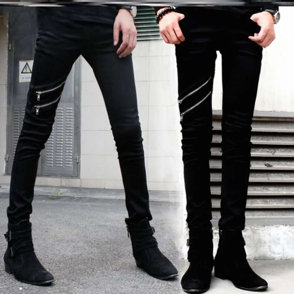 2025 Men s Pants New Casual Zipper Designer Men s Jeans Denim Pants New Trend Fashionable Black Slim Fit Elastic Pencil Pants Men s Style