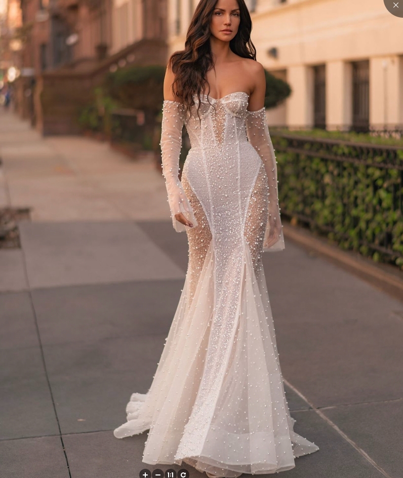 Sexy Transparent Mermaid Beach Wedding Dress With Pearls Beaded Long Sleeves Sweetheart Neckline Lace-Up Corset Boho Bridal Gown Shiny Sequins Vestido
