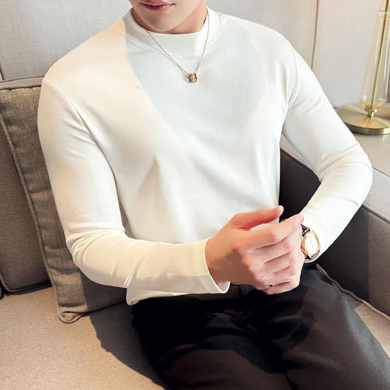 Men's base shirt mid to high neck, trendy top elastic high-end feel, paired with long sleeved red t-shirt for men's spring and autumn wear