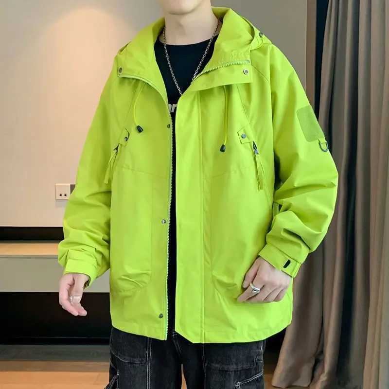 Spring Autumn Fashion Male Clothes Solid Color Jacket Chic Casual All-match Handsome Korean Youth Hooded Loose Waterproof CoatT250311