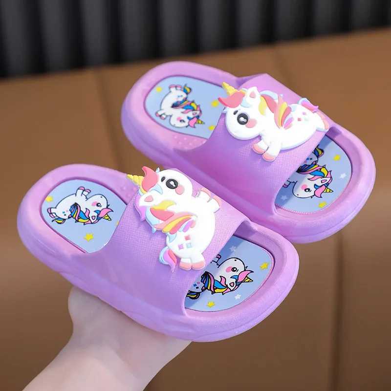 Kids slippers Cute unicorn summer girls slippers Home indoor non-slip bath outdoor beachT250311