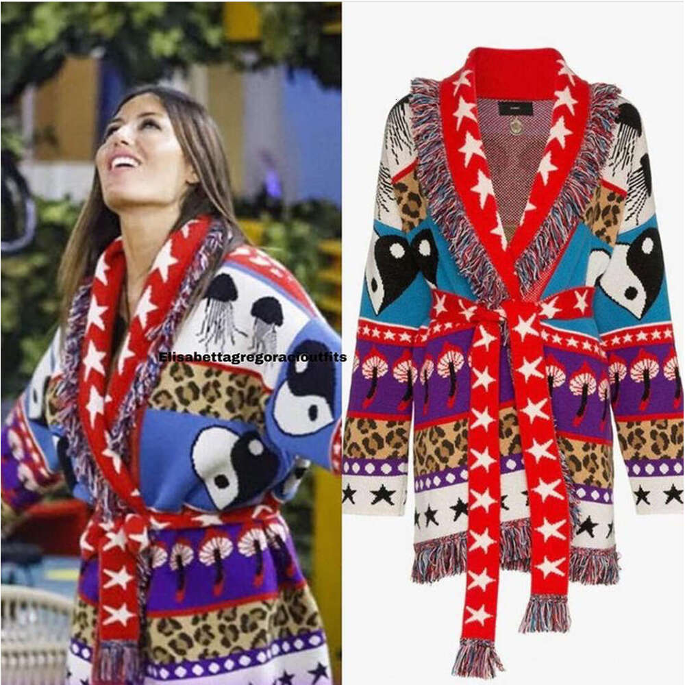 Niche Star Jacquard Long Sleeved Knitted Cardigan Fashionable Loose Bohemian Mid Length Jacket For Women