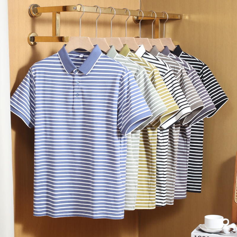 Striped short sleeved polo shirt men's summer new style, simple luxurious, with a lapel T-shirt for casual and business use tracksuit