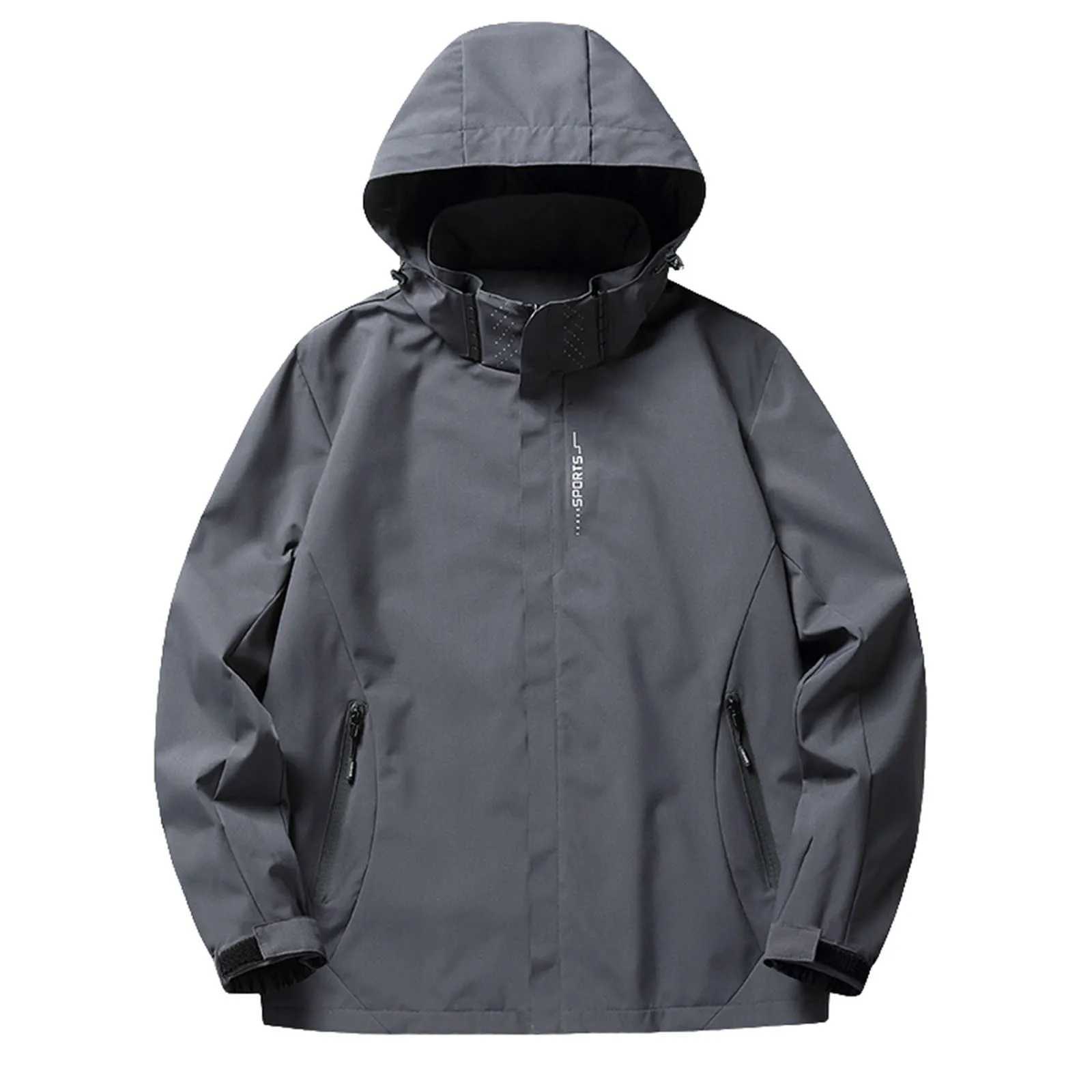 Mens Waterproof Jacket Outdoor Lightweight Hooded Gym Sport Windbreaker Solid Color Windproof Anoraks Winter Jackets For MenT250311