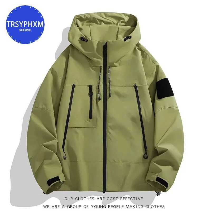 TRSYPHXM 2024 new Mens jacket outer jacket spring and autumn new simple hooded outdoor workers big pocket jacketT250311