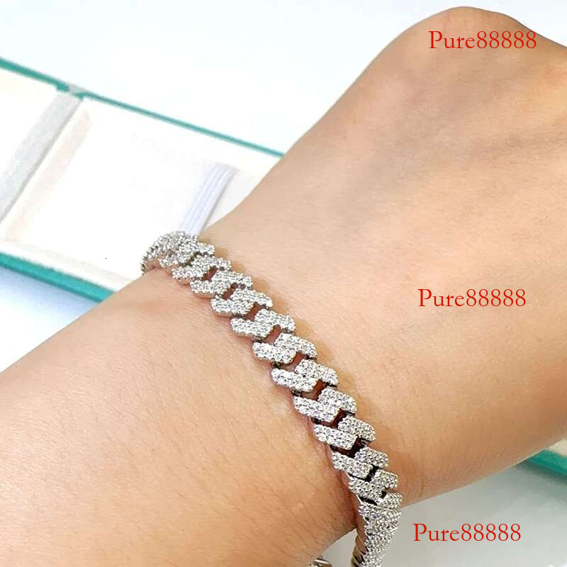 8MM Cuban Hiphop 2 Row D VVS Moissanite Dia Miami Chain Necklace Sterg Sier Pass Tester Gift